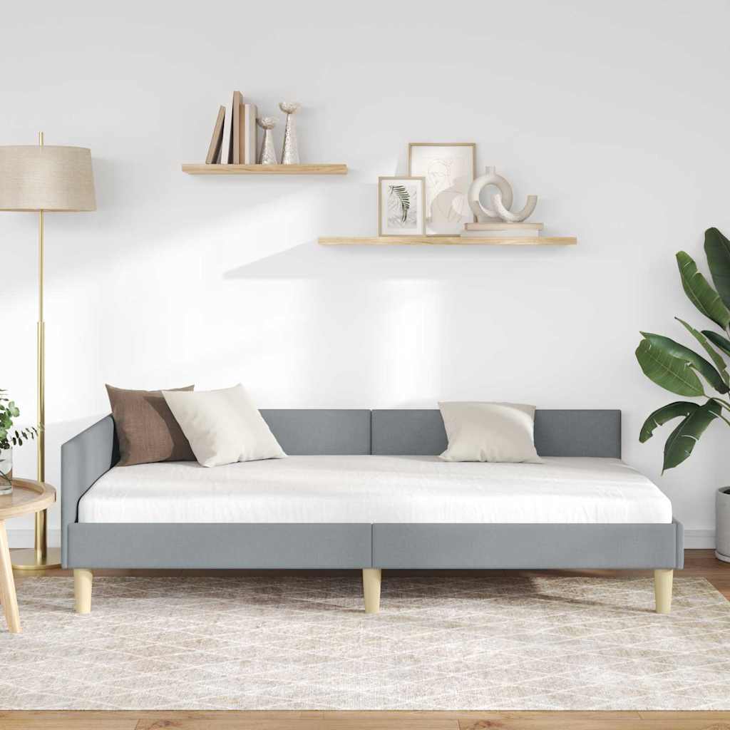 vidaXL Eckbettgestell mit Kopfteil Hellgrau 80 x 200 cm Stoff