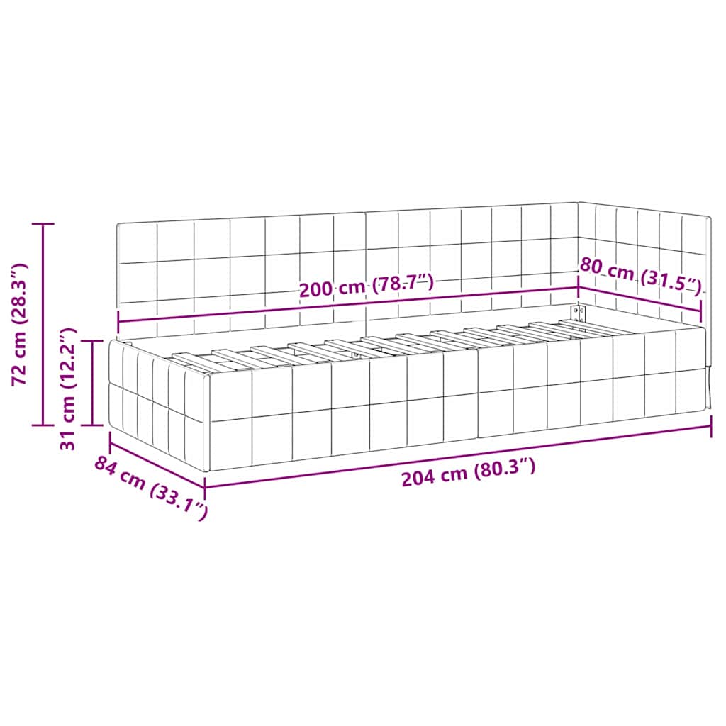 vidaXL Eckbettgestell mit Kopfteil Blau 80 cm x 200 cm Samt