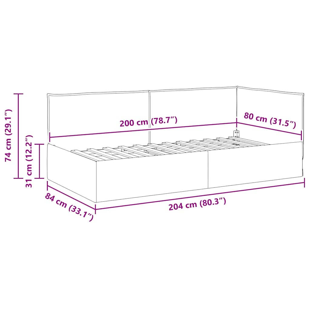 vidaXL Eckbettgestell mit Kopfteil Hellgrau 80 x 200 cm Samt
