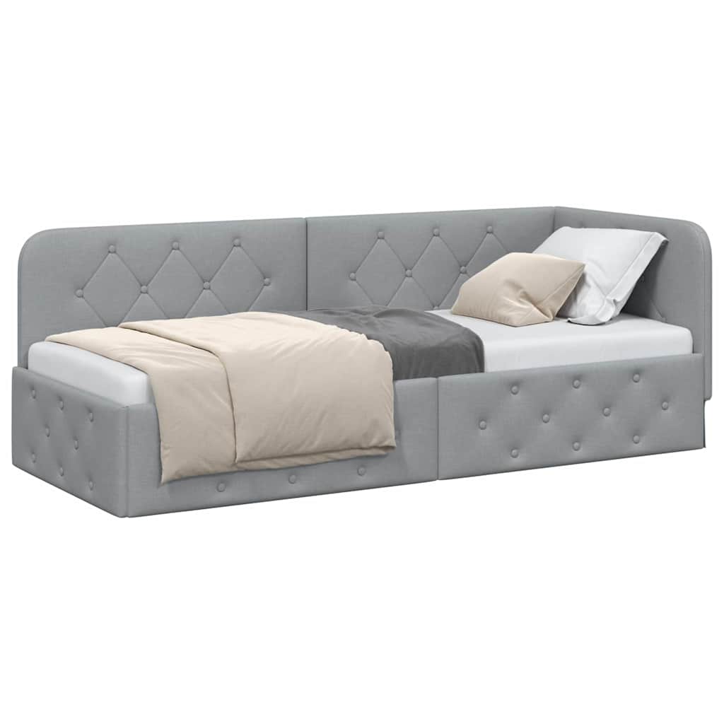 vidaXL Eckbettgestell mit Kopfteil Hellgrau 80 x 200 cm Stoff