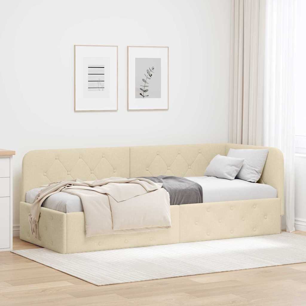 vidaXL Eckbettgestell mit Kopfteil Hellgrau 80 x 200 cm Stoff