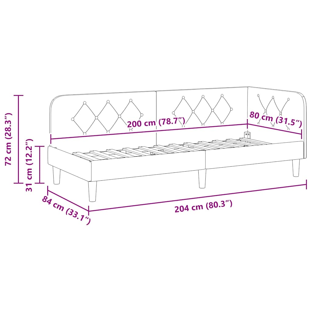 vidaXL Eckbettgestell mit Kopfteil Hellgrau 80 x 200 cm Stoff