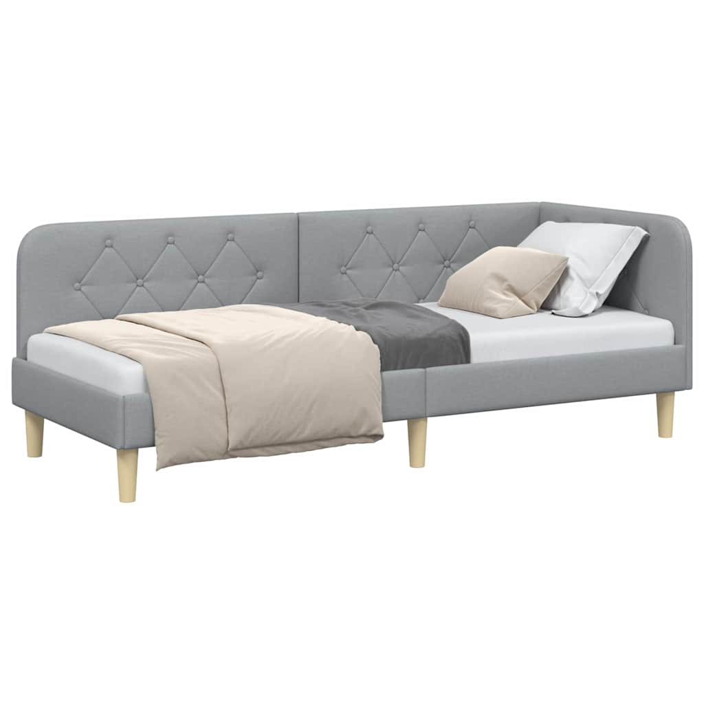 vidaXL Eckbettgestell mit Kopfteil Hellgrau 80 x 200 cm Stoff