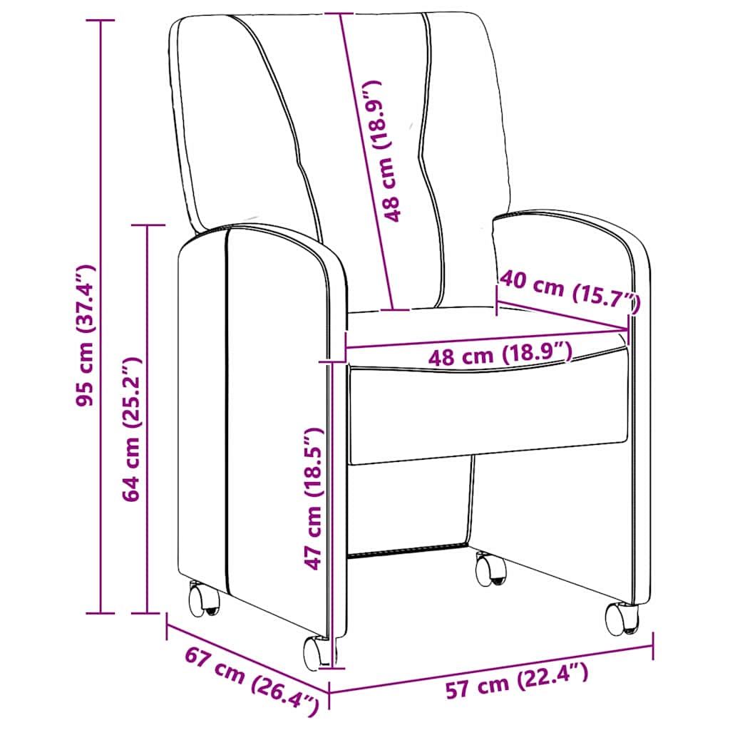 vidaXL Esszimmerstühle mit Rollen 2 pcs Braun 57 x 67 x 95 cm