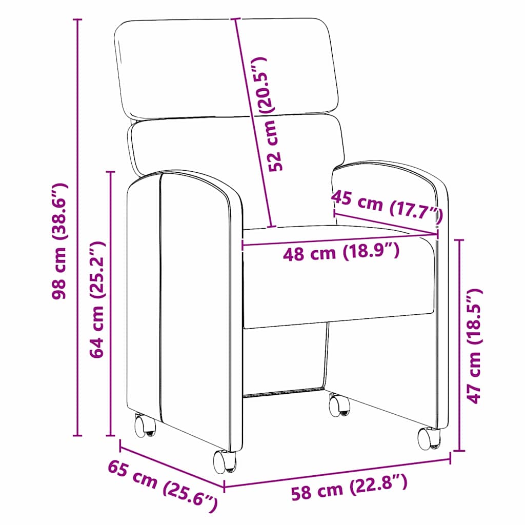 vidaXL Esszimmerstühle mit Rollen 2 pcs Creme 58 x 65 x 98 cm