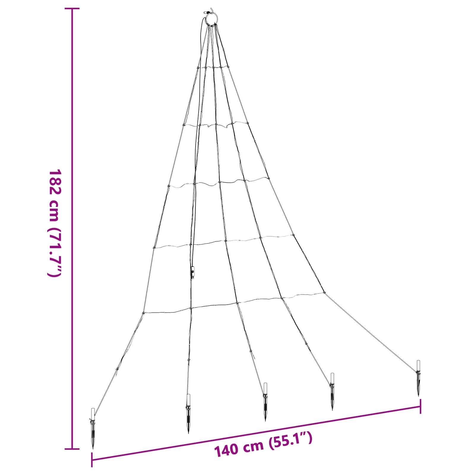 vidaXL LED Weihnachtsbaum mit Erdspießen Warmes Weiß 182 cm Metall