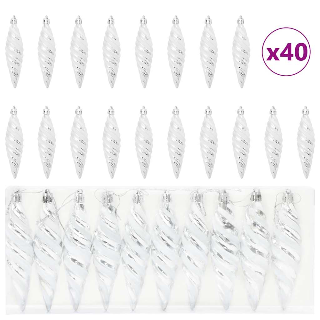 vidaXL Christmas Spiral Shape Ball 40 pcs Silber Kunststoff