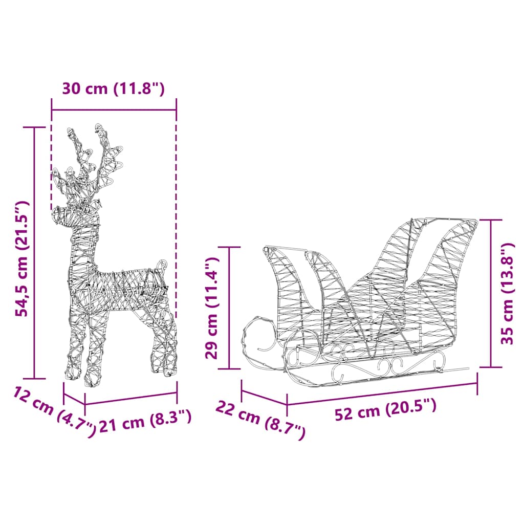 vidaXL Rentier Zieh Schlitten Warmes Weiß 30 x 12 x 54,5 cm PET