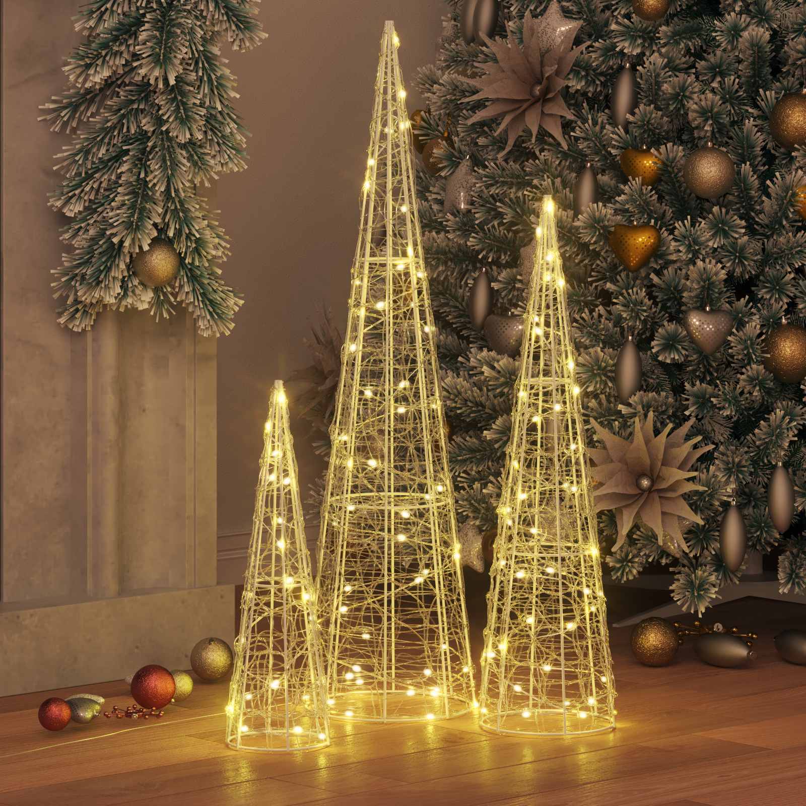 vidaXL Weihnachtsbaum mit 90 LEDs 3 pcs Warmweiß 20 x 20 x 80 cm Acryl
