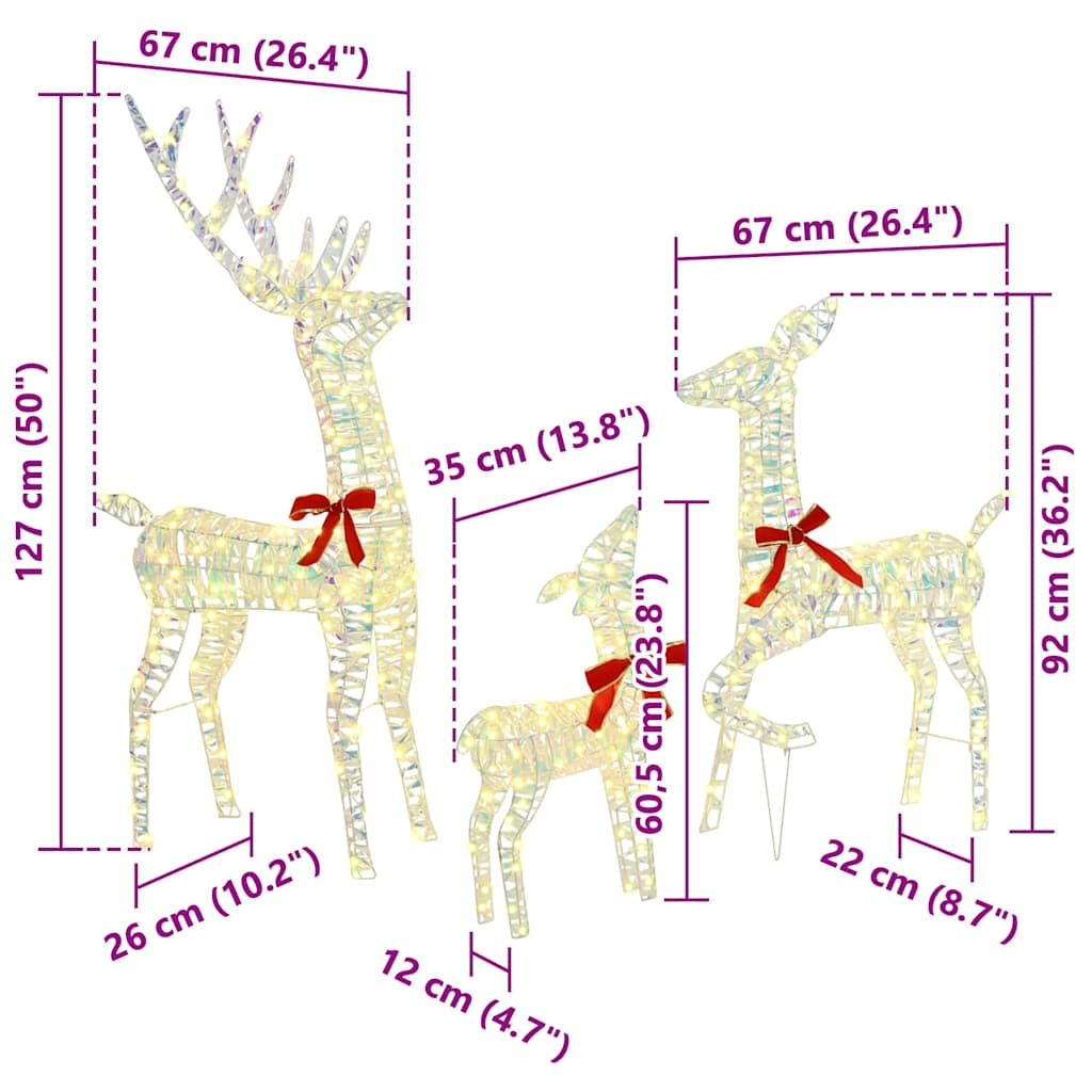 vidaXL Rentierfamilie mit 300 LEDs 3 pcs Warmweiß 67 x 26 x 127 cm PET