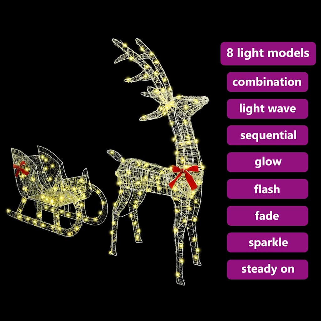 vidaXL Rentier Zieh Schlitten Warmweiß 70 x 26 x 130 cm Acryl