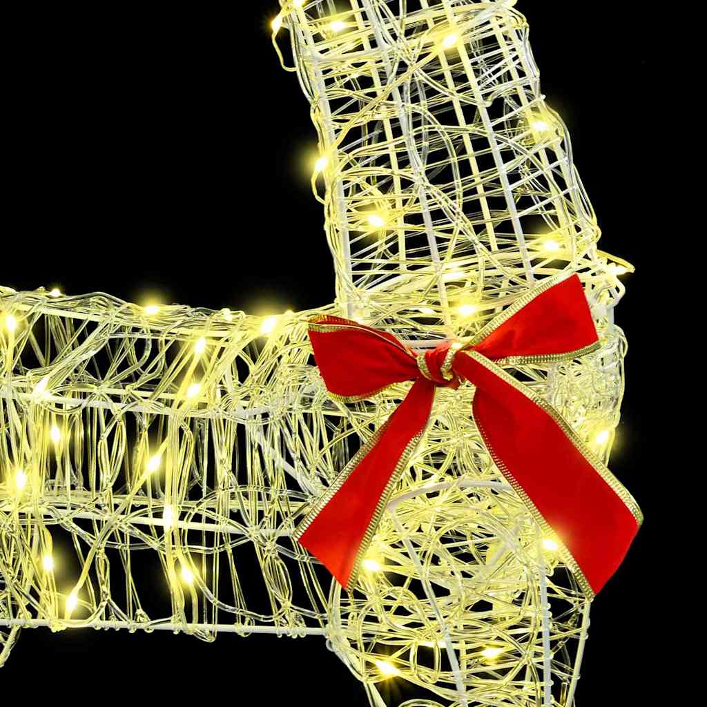 vidaXL Rentier Zieh Schlitten Warmweiß 70 x 26 x 130 cm Acryl