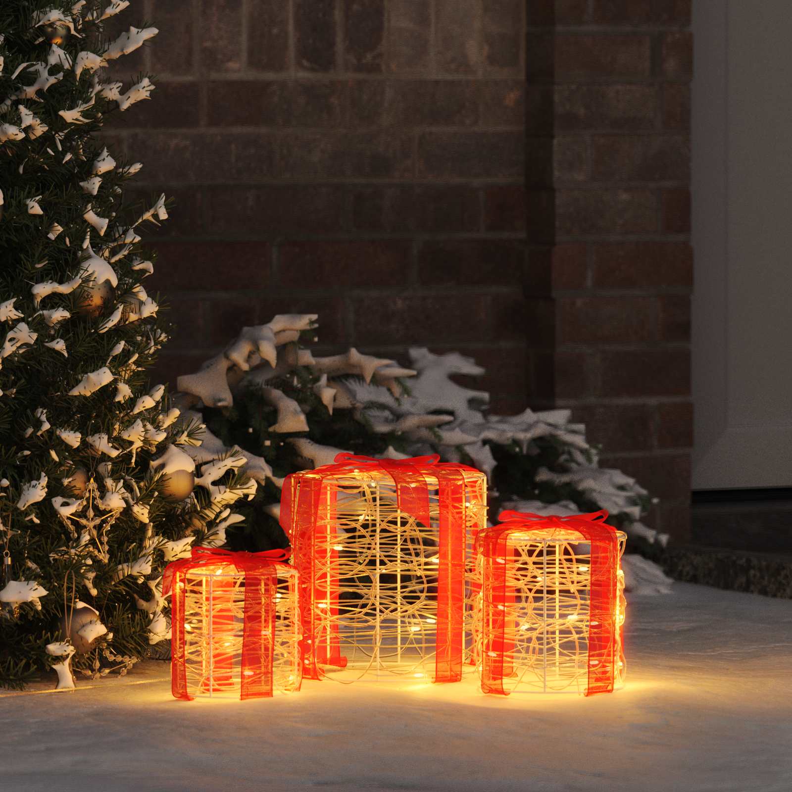 vidaXL Geschenkbox Dekoration 3 pcs Warmweiß 20 x 20 x 21 cm Acryl