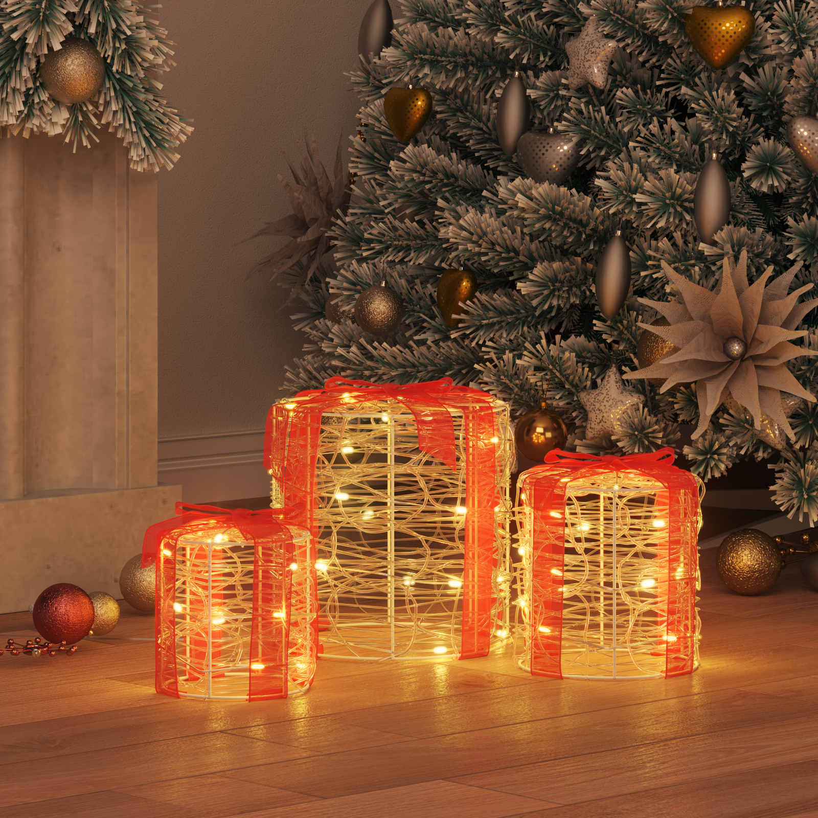 vidaXL Geschenkbox Dekoration 3 pcs Warmweiß 20 x 20 x 21 cm Acryl