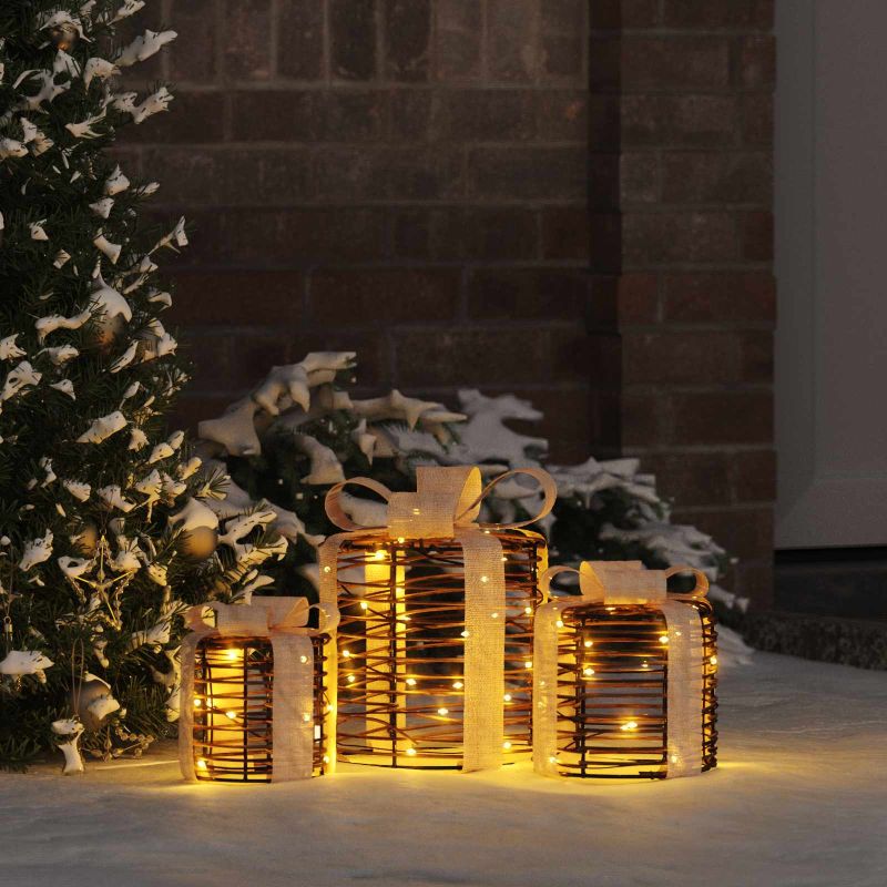 vidaXL Geschenkbox Dekoration 3 pcs Warmweiß 20 x 20 x 20 cm PET