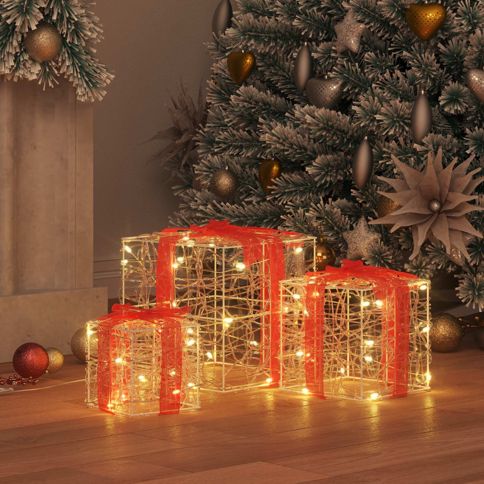 vidaXL Geschenkbox mit 60 LEDs 3 pcs Warmweiß 20 x 20 x 20 cm Acryl