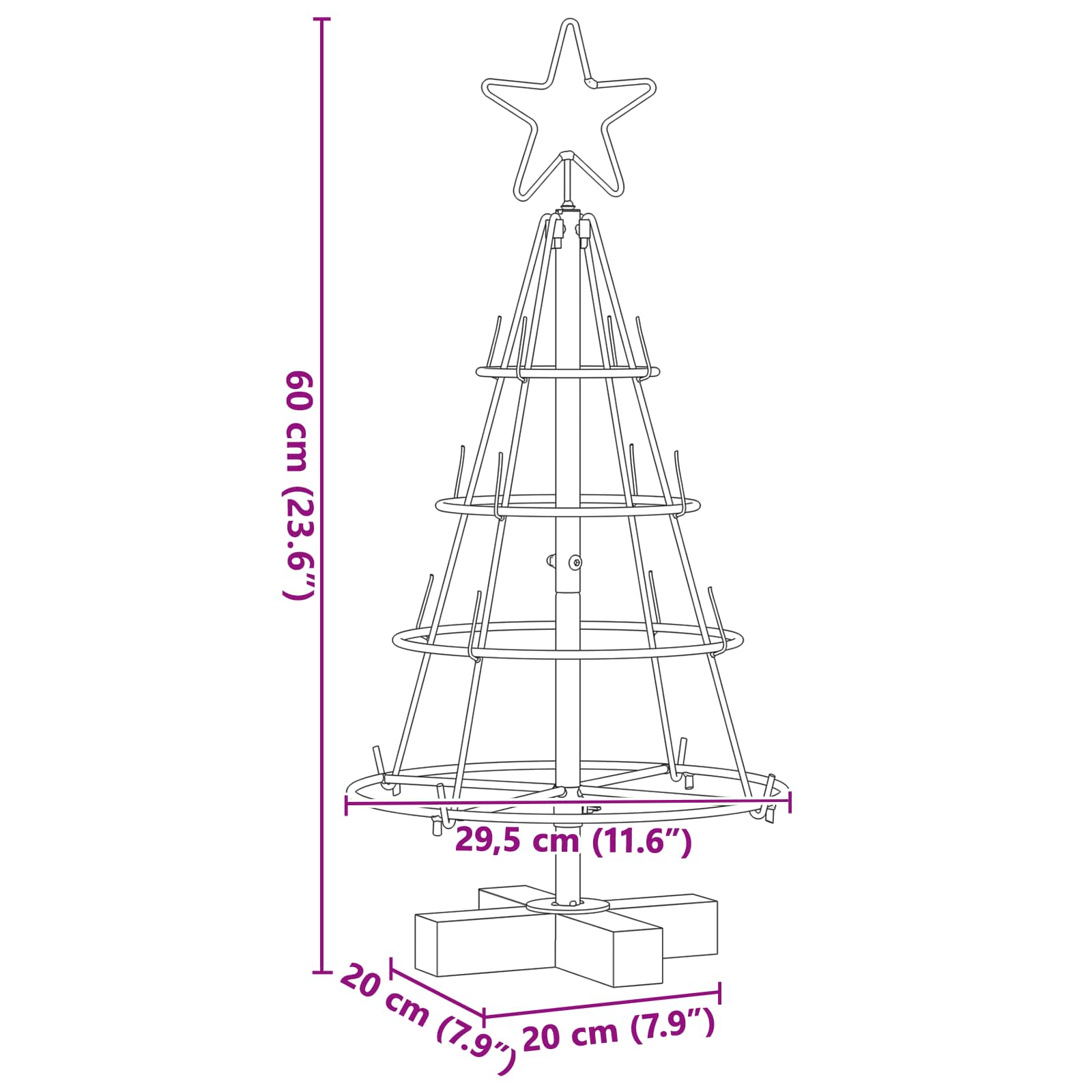 vidaXL Weihnachtsdeko mit Ständer Schwarz 60 cm Stahl