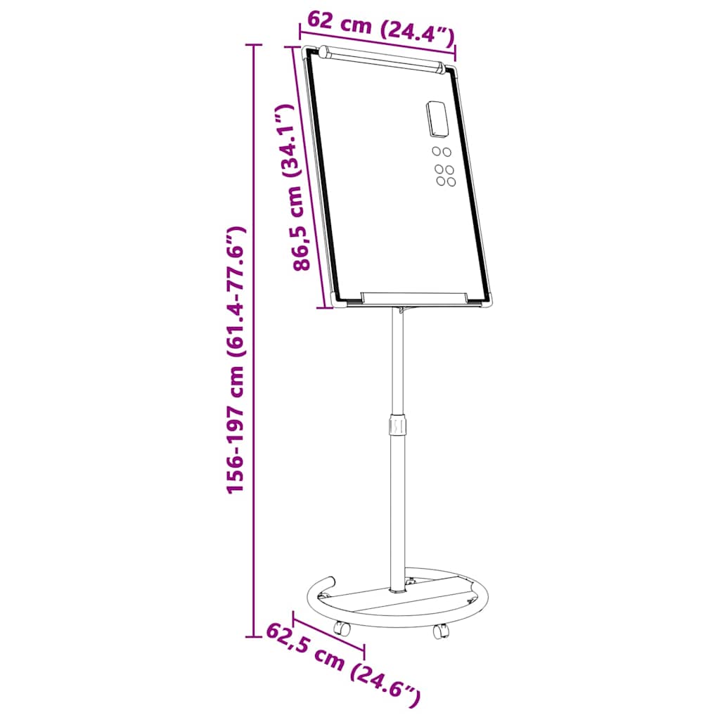 vidaXL Magnetisches Whiteboard Grau und Weiß 62 x 62,5 x 197 cm EPS