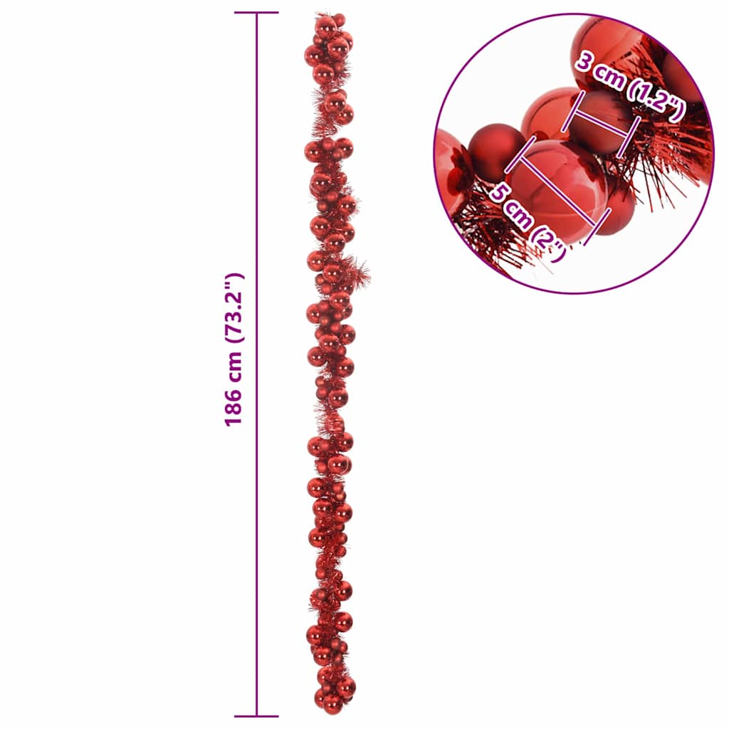 vidaXL Weihnachtskugelgirlande Rot 186 cm Polystyrol