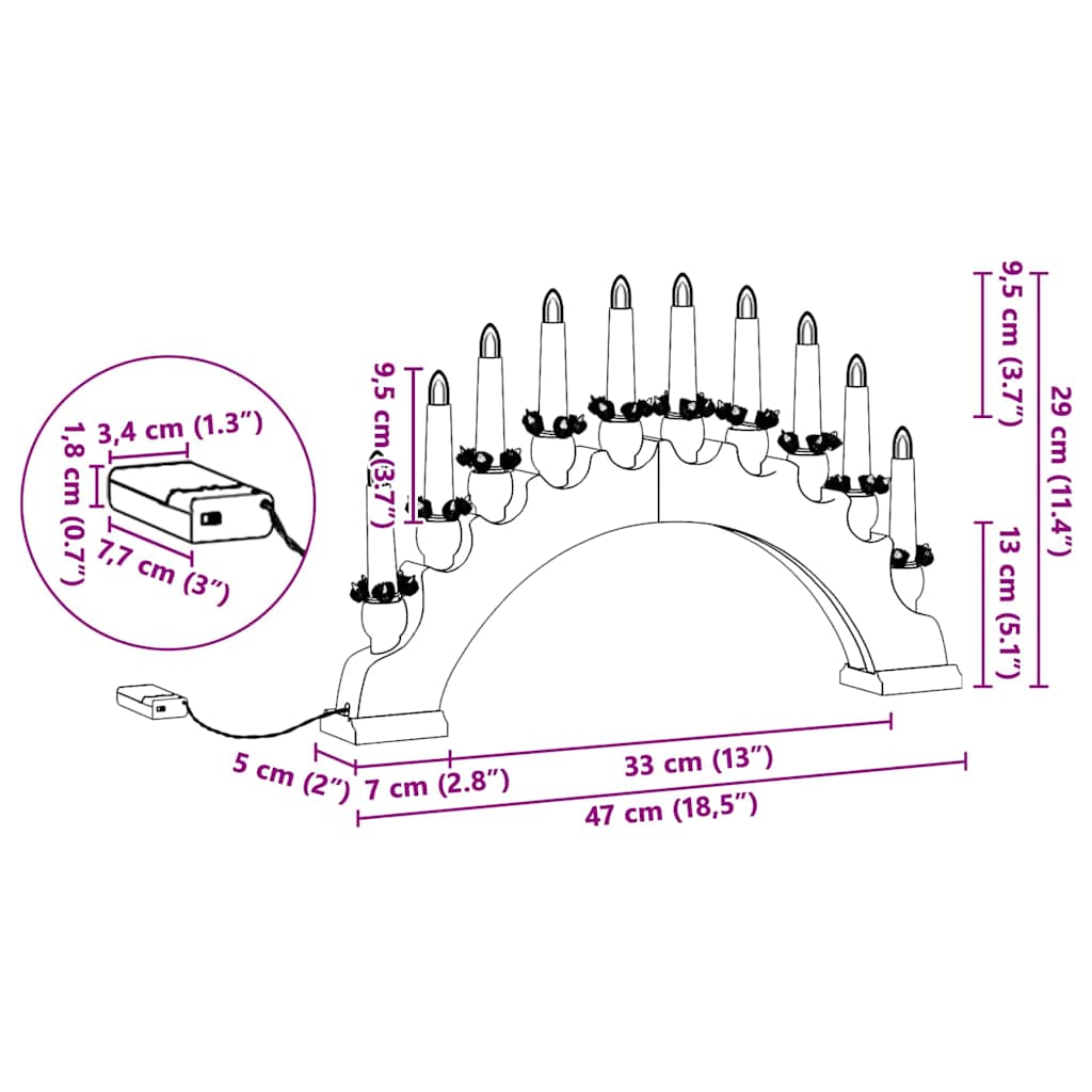 vidaXL Weihnachtskerzenbogen mit 10 LED Kerzen Braun 47 x 5 x 29 cm