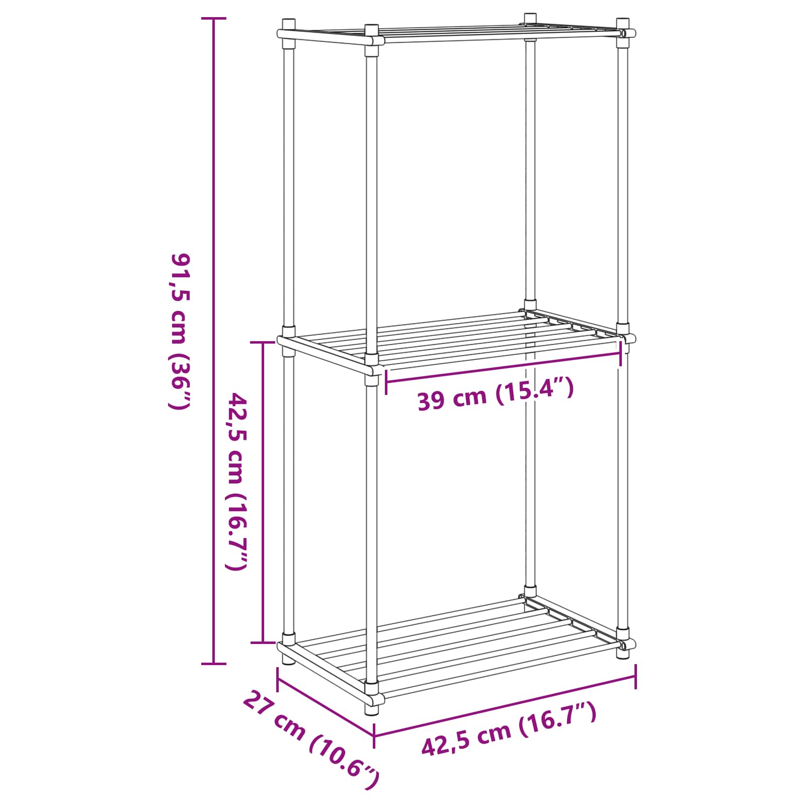 vidaXL Aufbewahrungsregal mit Regal Weiß 42.5 x 27 x 91.5 cm Aluminium