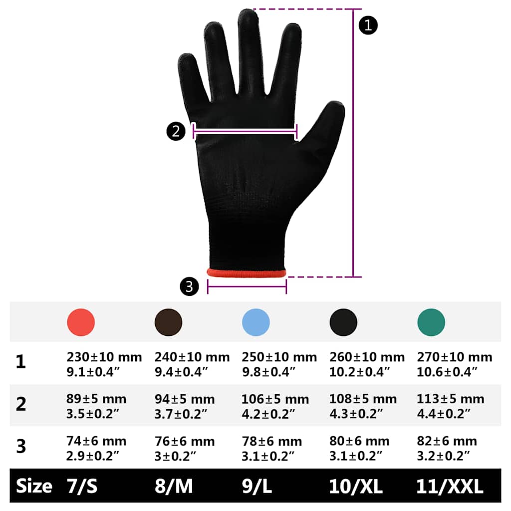 vidaXL Arbeitshandschuhe 12 pcs Schwarz 7 / S Polyester