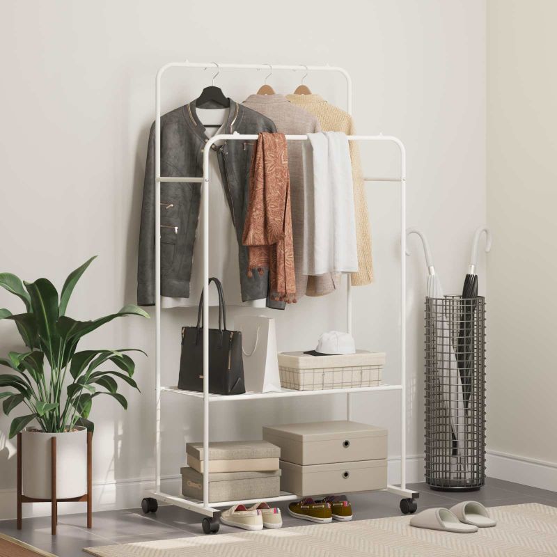 vidaXL Kleiderständer mit Regal Mit Rad mit Speicher Schwarz