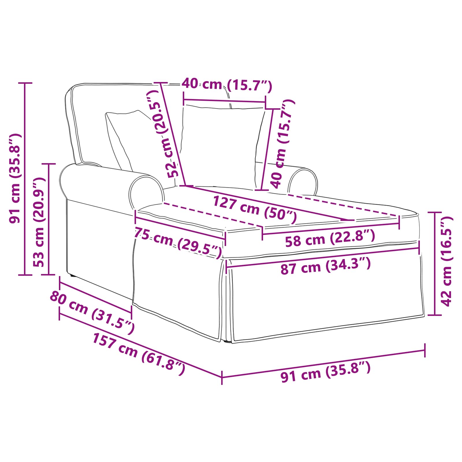 vidaXL Chaise Lounge mit Rock Hellgrau 91 x 157 x 91 cm Stoff