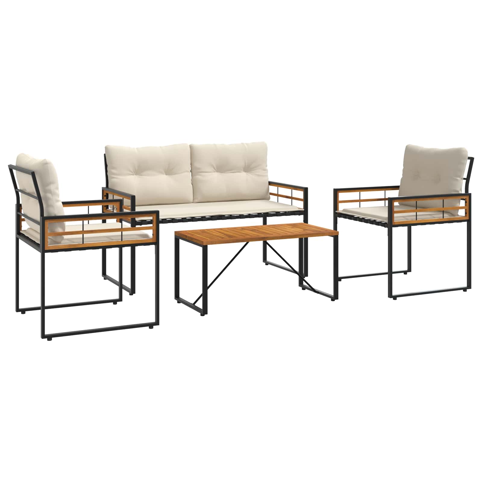 vidaXL Gartenmöbel Set mit Kissen 4 pcs Creme