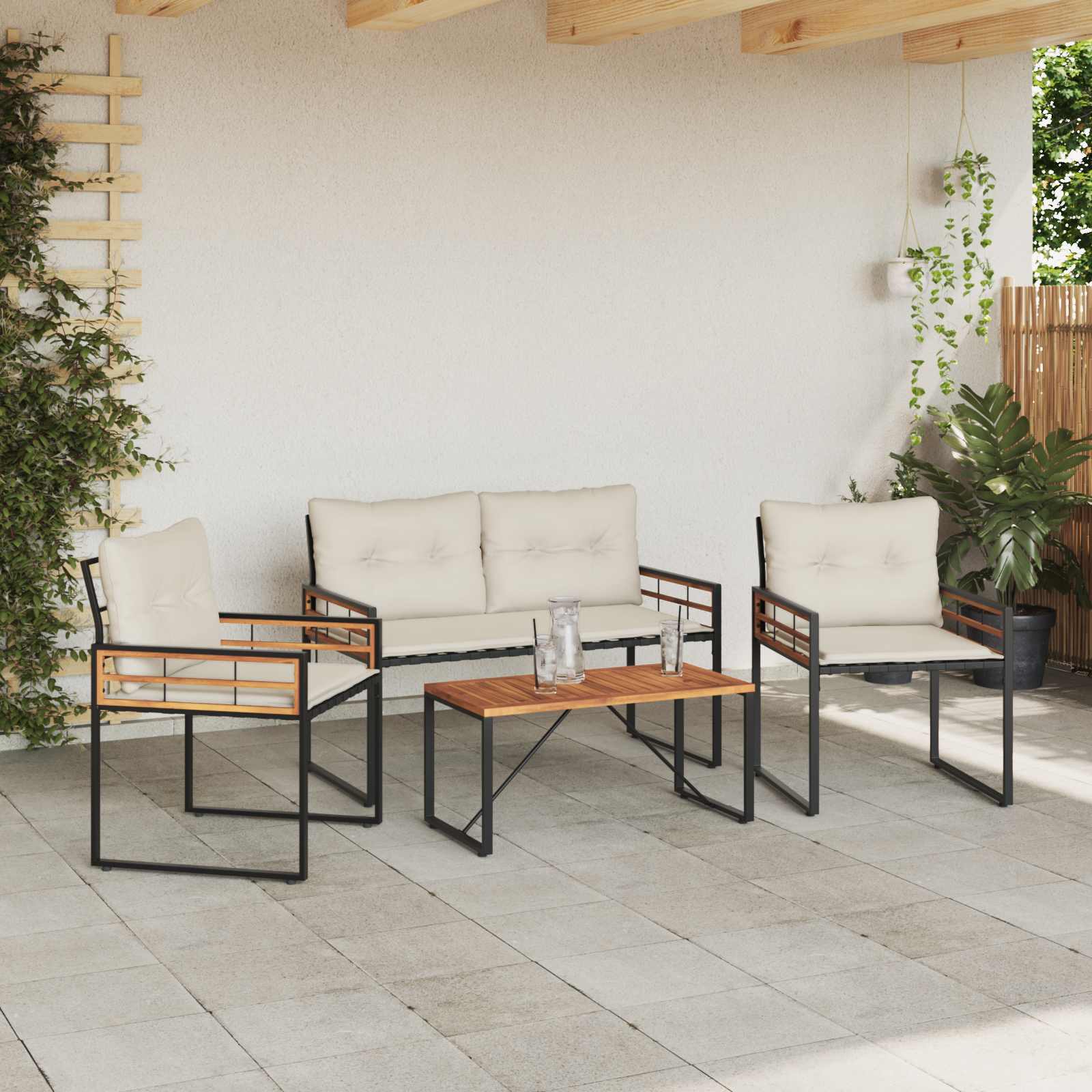 vidaXL Gartenmöbel Set mit Kissen 4 pcs Creme