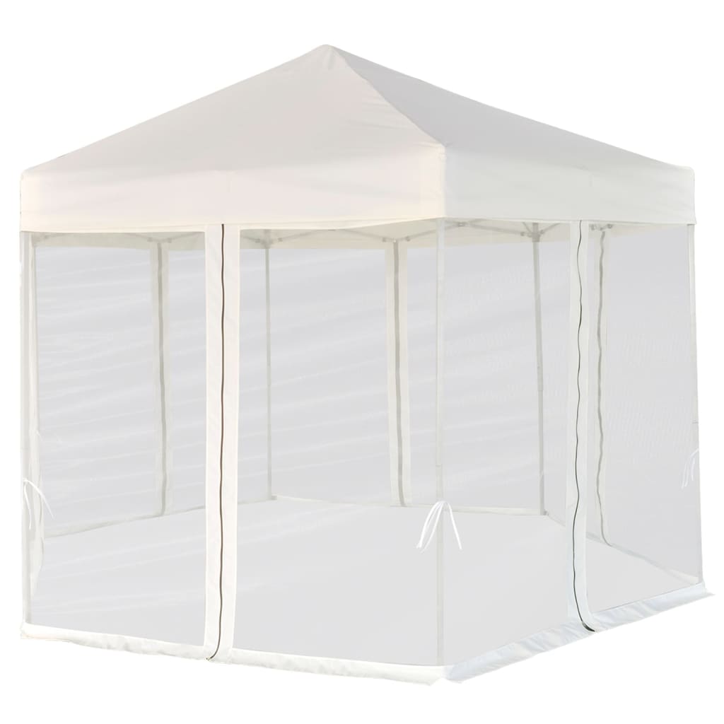 vidaXL Hexagonal Pop-Up Zelt mit 6 Seitenwänden Cremeweiß 3,6x3,1 m