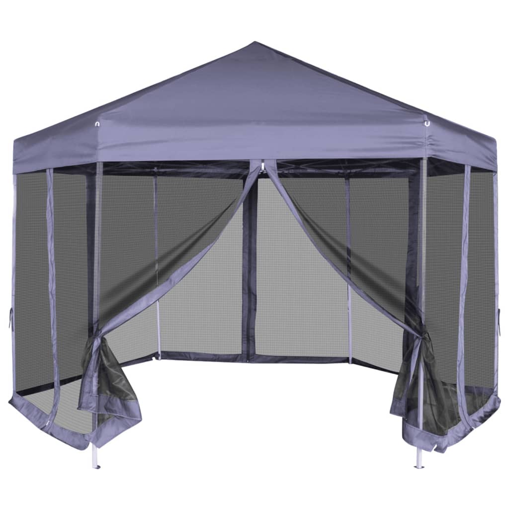 vidaXL Hexagonal Pop-Up Zelt mit 6 Seitenwänden Cremeweiß 3,6x3,1 m