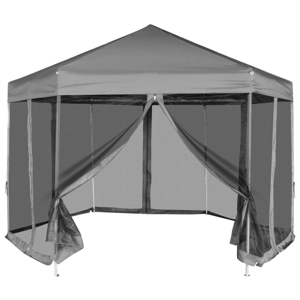 vidaXL Hexagonal Pop-Up Zelt mit 6 Seitenwänden Cremeweiß 3,6x3,1 m