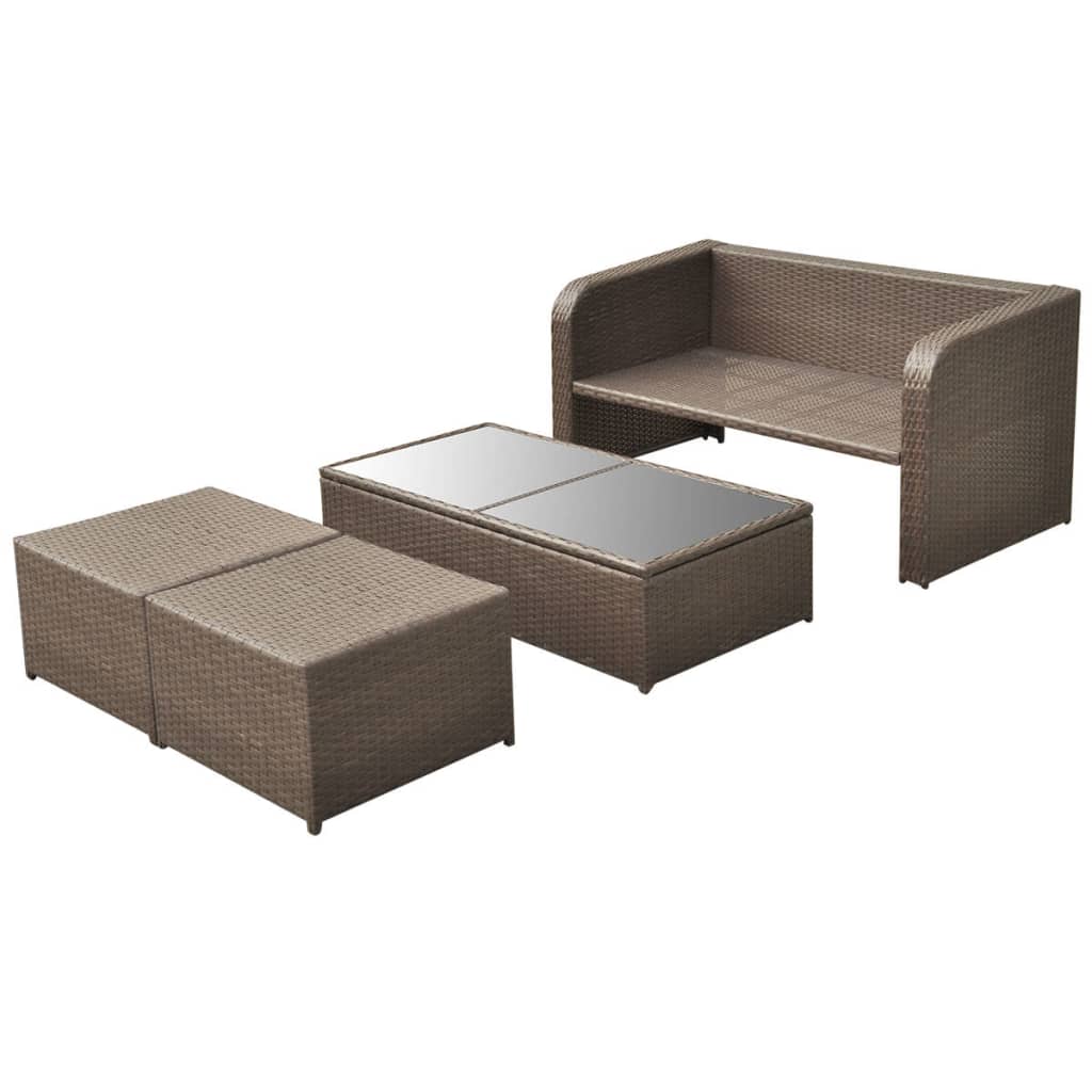 vidaXL 4-tlg. Garten-Lounge-Set mit Auflagen Poly Rattan Braun