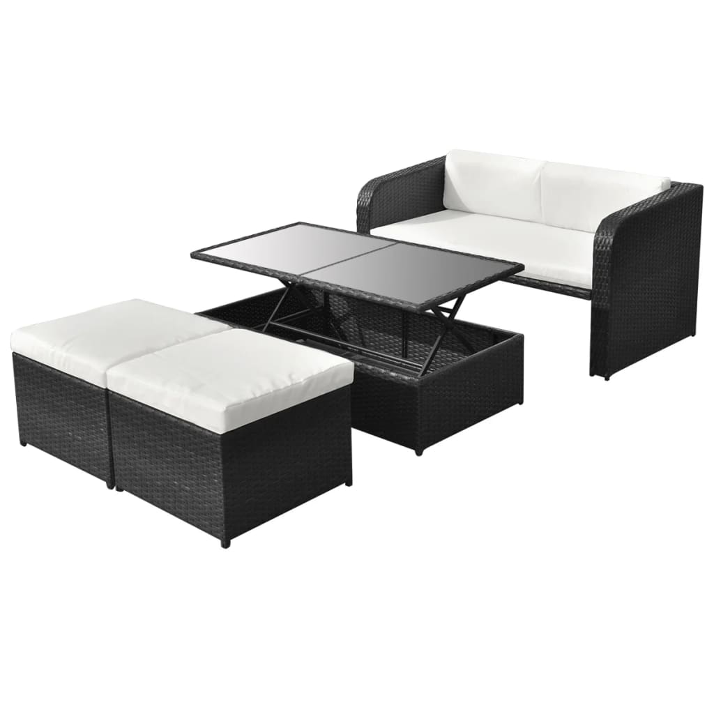 vidaXL 4-tlg. Garten-Lounge-Set mit Auflagen Poly Rattan Braun
