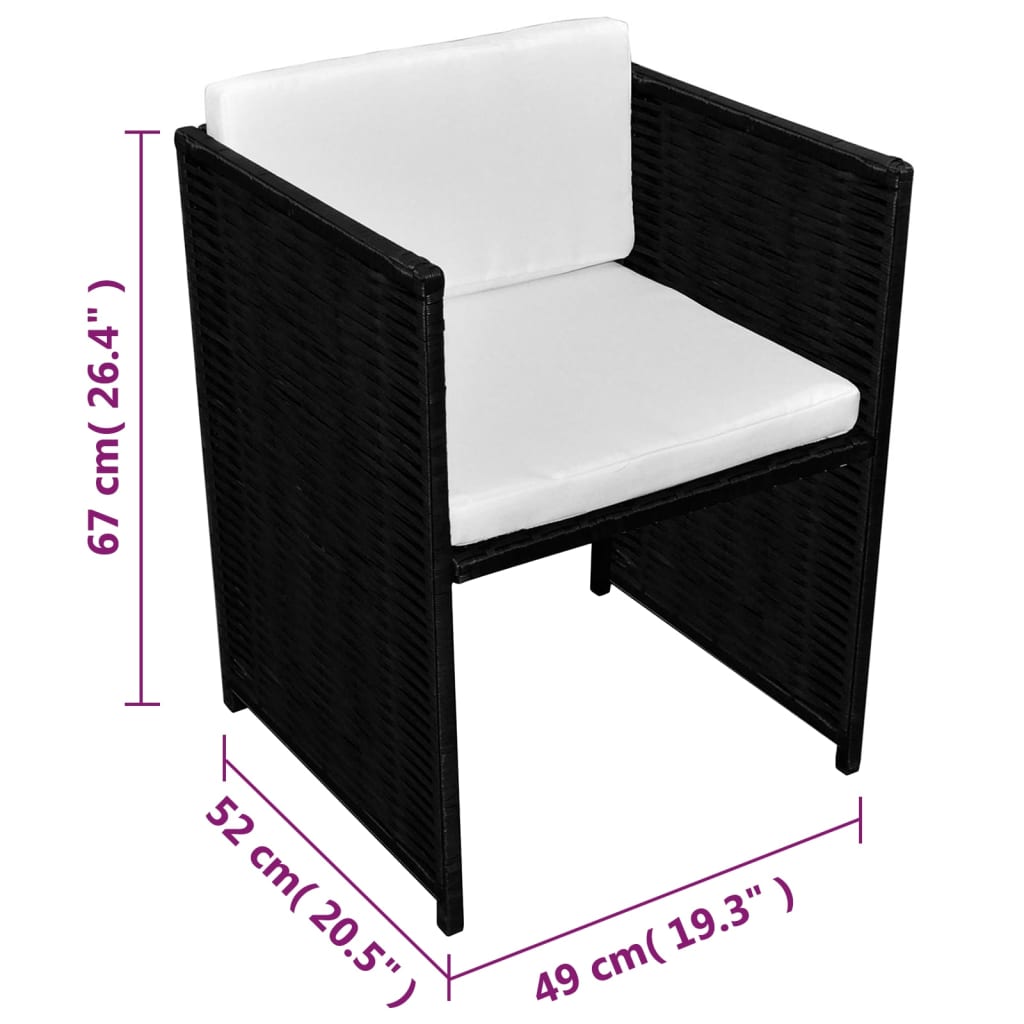 vidaXL 3-tlg. Bistro-Set mit Auflagen Poly Rattan Schwarz