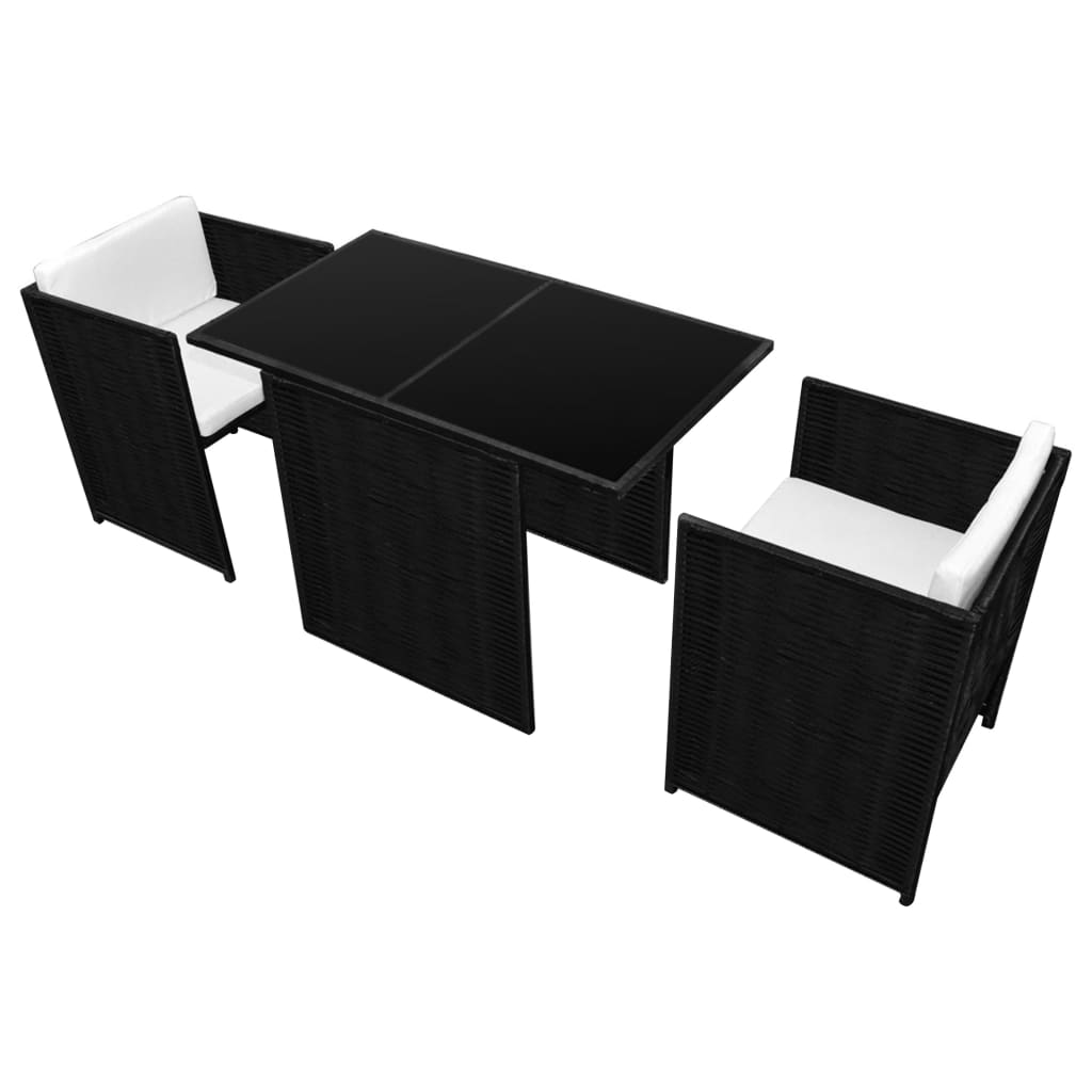 vidaXL 3-tlg. Bistro-Set mit Auflagen Poly Rattan Schwarz
