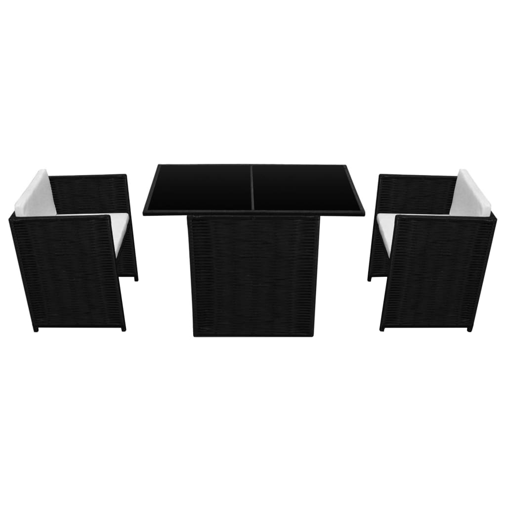 vidaXL 3-tlg. Bistro-Set mit Auflagen Poly Rattan Schwarz