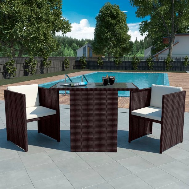 vidaXL 3-tlg. Bistro-Set mit Auflagen Poly Rattan Schwarz