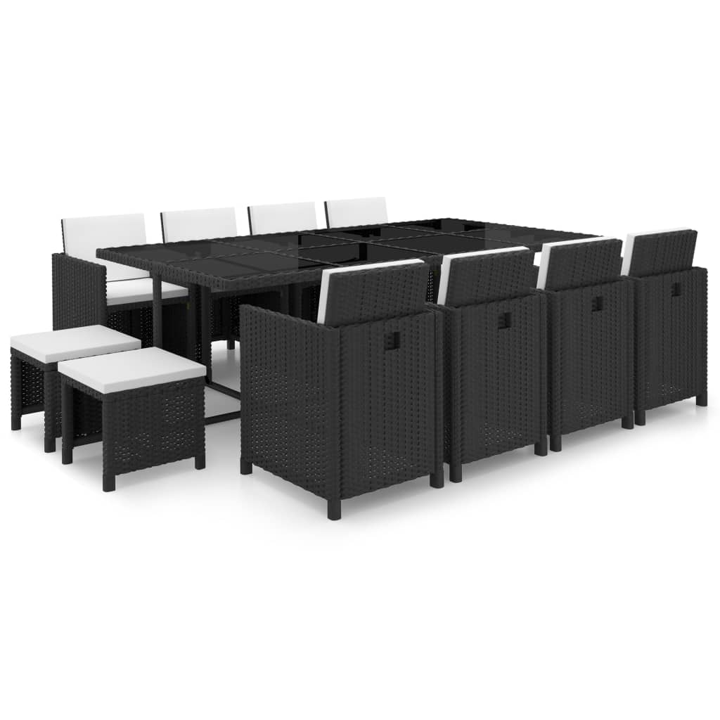 vidaXL 5-tlg. Garten-Essgruppe mit Auflagen Poly Rattan Schwarz