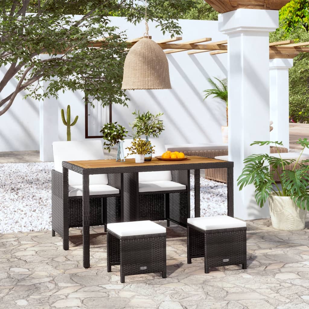 vidaXL 5-tlg. Garten-Essgruppe Poly Rattan Akazienholz Schwarz