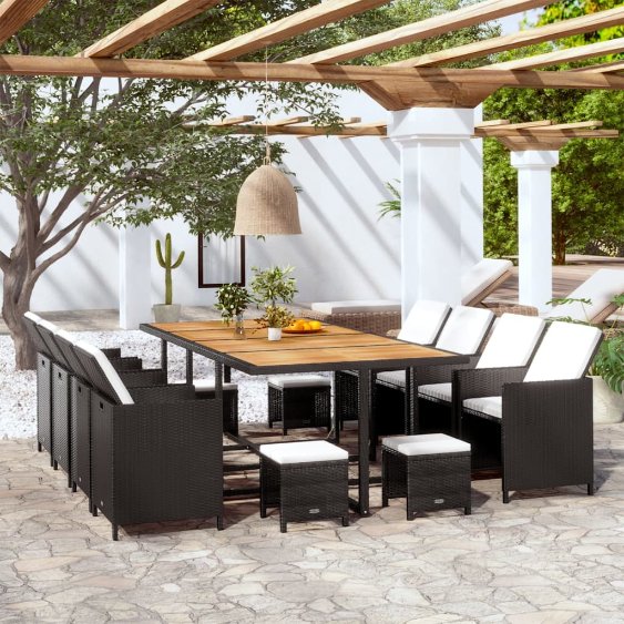 vidaXL 5-tlg. Garten-Essgruppe Poly Rattan Akazienholz Schwarz