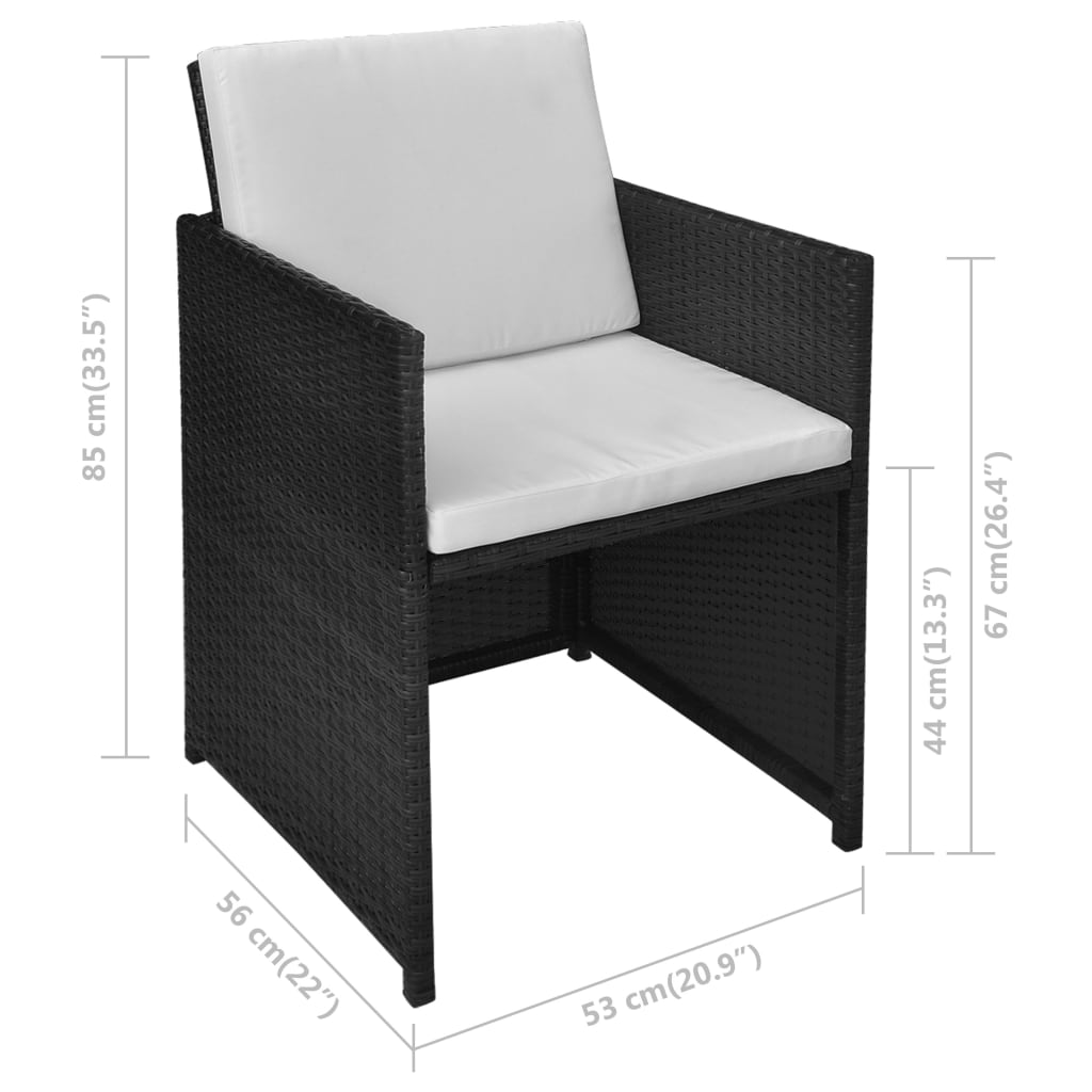 vidaXL 3-tlg. Bistro-Set mit Kissen Poly Rattan Schwarz