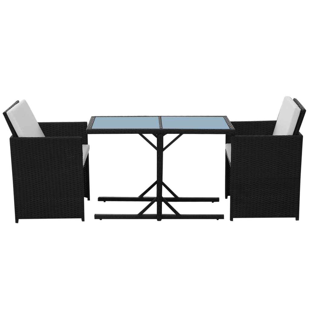 vidaXL 3-tlg. Bistro-Set mit Kissen Poly Rattan Schwarz