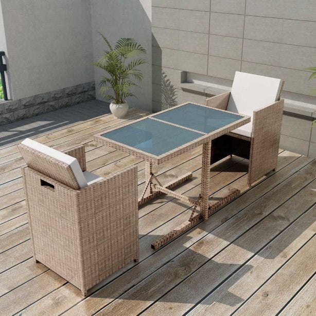 vidaXL 3-tlg. Bistro-Set mit Kissen Poly Rattan Schwarz