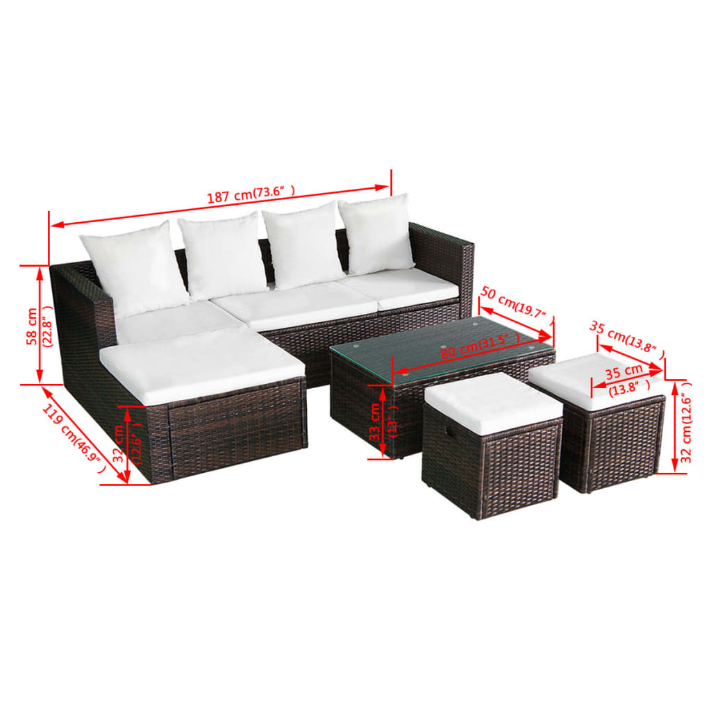 vidaXL 4-tlg. Garten-Lounge-Set mit Auflagen Poly Rattan Braun