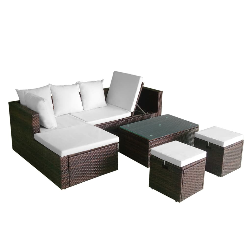 vidaXL 4-tlg. Garten-Lounge-Set mit Auflagen Poly Rattan Braun