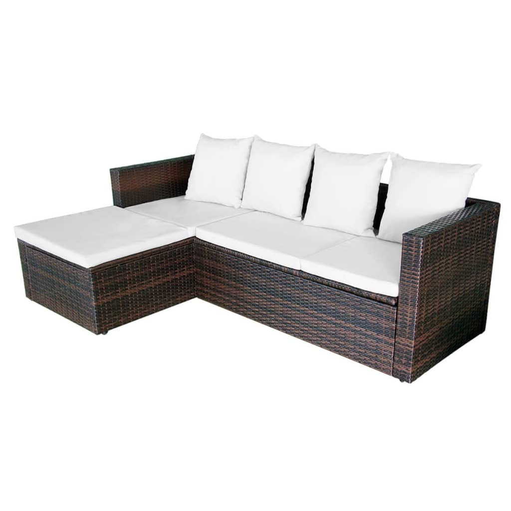 vidaXL 4-tlg. Garten-Lounge-Set mit Auflagen Poly Rattan Braun