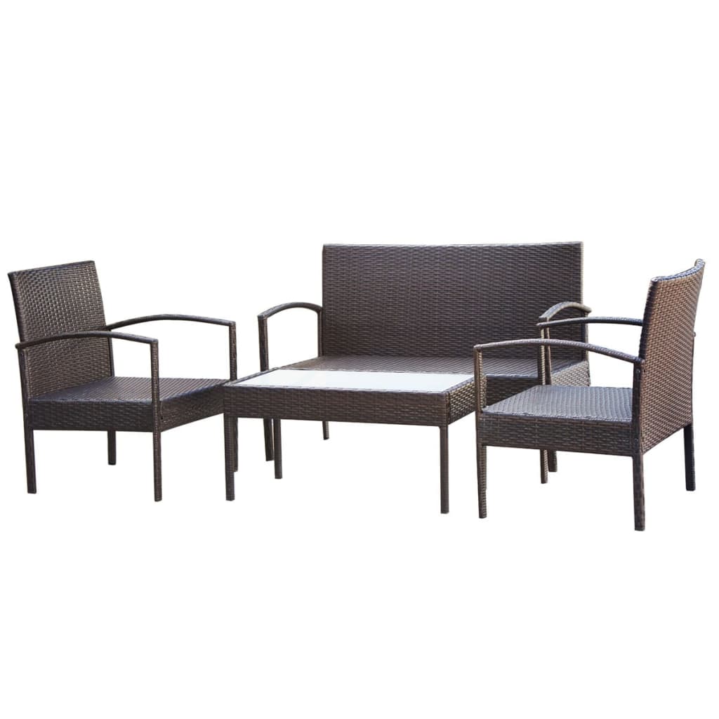 vidaXL 4-tlg. Garten-Lounge-Set mit Auflagen Poly Rattan Braun