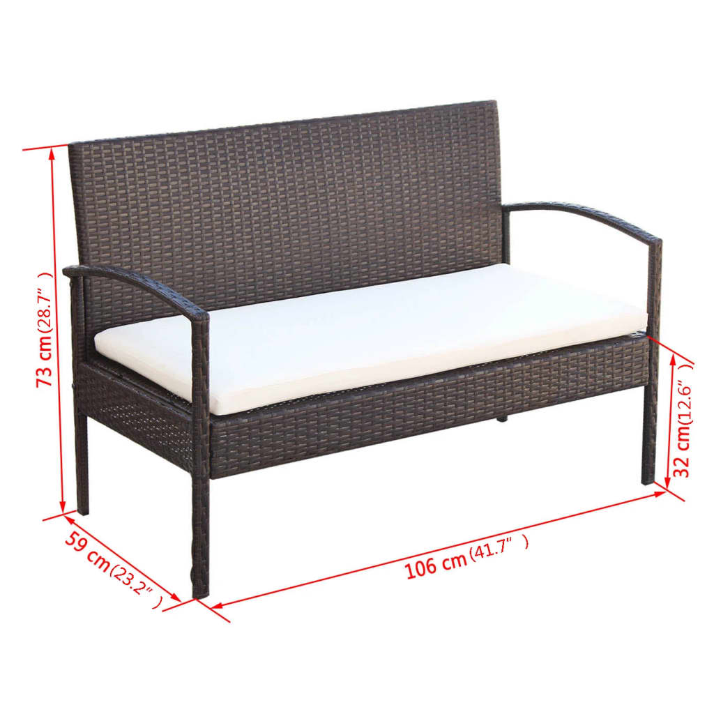 vidaXL 4-tlg. Garten-Lounge-Set mit Auflagen Poly Rattan Braun